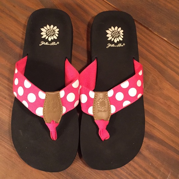 yellow box polka dot flip flops